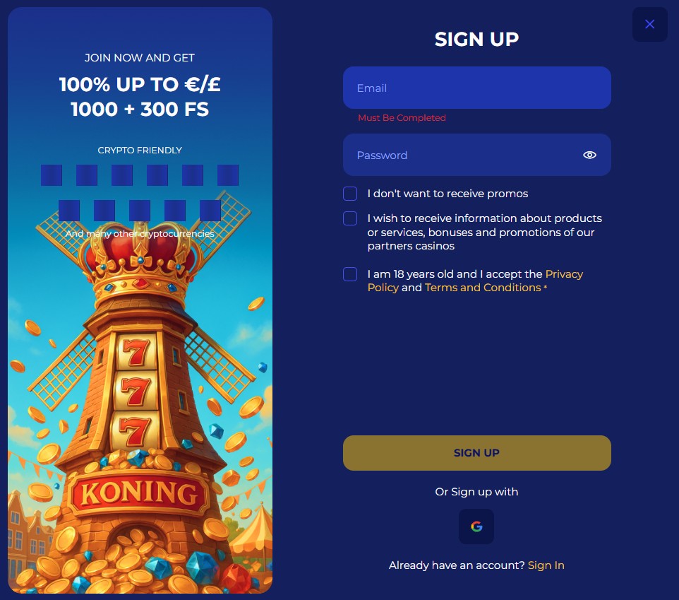 Koning Bet Casino Registrierung